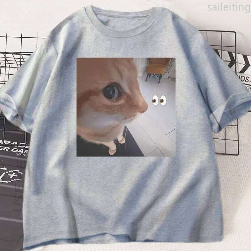Silly Cat Meme T Shirt Funny Graphic Women Harajuku Short Sleeve Tshirt Oneck Summer Casual T-Shirt Streetwear Aesthetic Clothes X260209