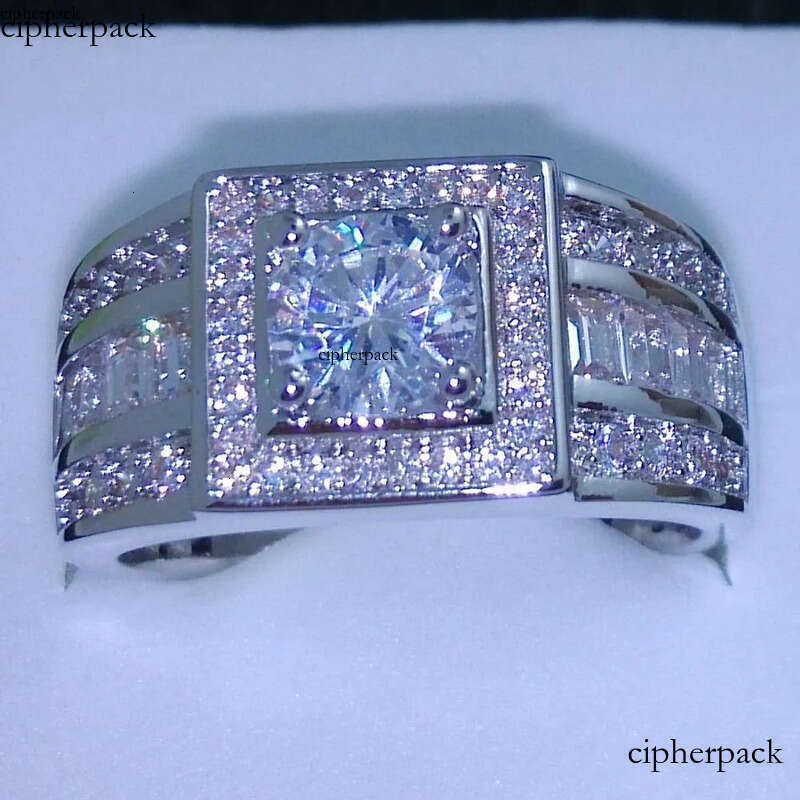 011 Celebrity design Rhythmic Harmony Men 10KT White Gold Filled Topaz simulated dia Wedding Ring Sz 7-13 free shipping 2d