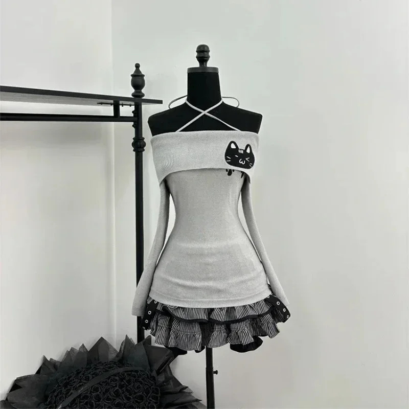 Japanese Sweet Y2k Elegant 2 Piece Set Woman Long Sleeve Chic Blouse Mini Ruffle Skirt Female Korea Style Rave Birthday Outfits 260208