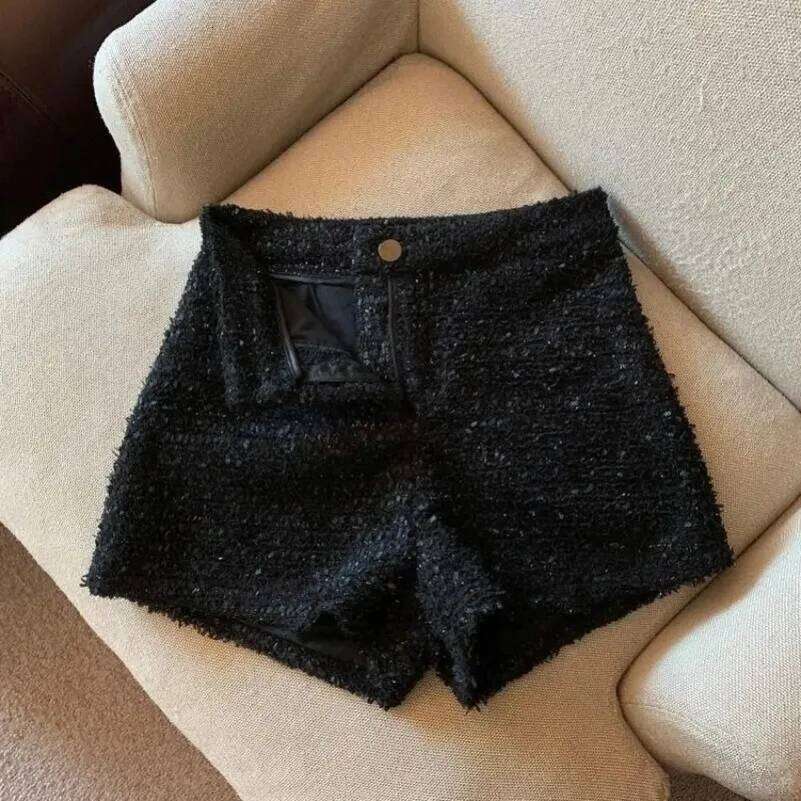 Tweed Style Women's Woolen Shorts Autumn/Winter New Fashion Outerwear High-Waisted Casual Bell Bottoms Petite Size H260209