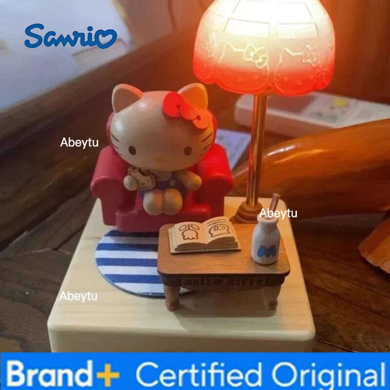 Sanrio Anime Character Hello Kitty Night Light Solid Wood Fun USB Charging Port Desktop Model Decoration Children Birthday Gifts H260209