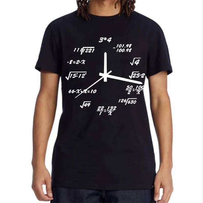 Men's 100% Cotton Casual Funny Math Clock Print Summer Loose O-neck T Shirt for Men Short Sleeve T-shirt Male Tops X260209