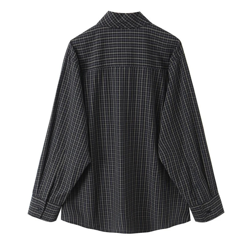 Autumn Scarf Collar Long Sleeve Single Breasted Plaid Shirts Women Versatile Fashionable Blouses Female Casual Chic Wear 260207