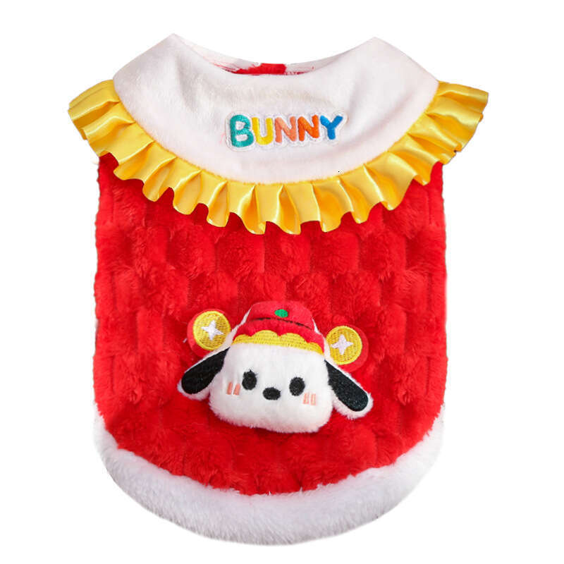 New Year Autumn Winter Double Layer Thickened Velvet Chinese Style Jade Rabbit Pet Dog Cat Clothes Accessories Tang Suit Bichon Teddy