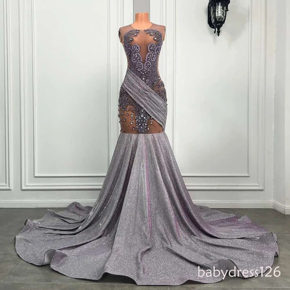 2025 prom Lavender Ball Gown For Black Girls Long Mermaid Dress With Diamond Ornaments