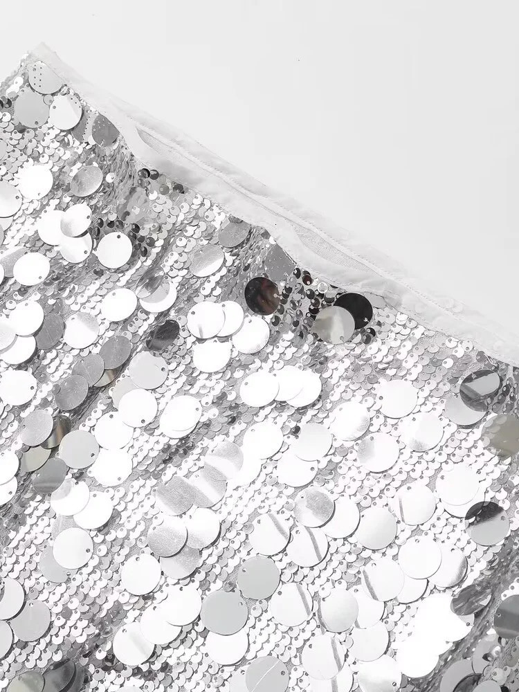 Women Fashion With Sequined Solid Side Zipper Mini Skirt Vintage High Waist Female Chic Lady Skirts 260122