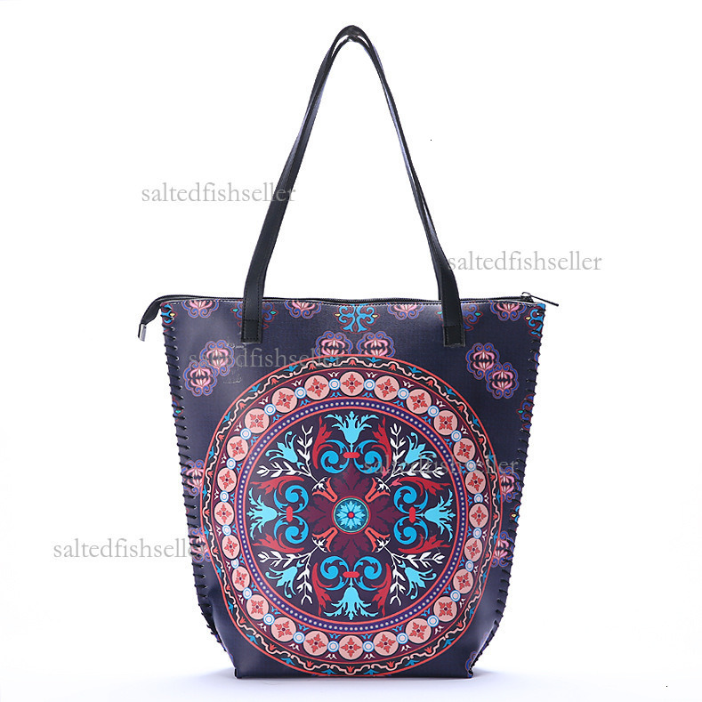 2026 Luxury Retro Ethnic Style Shopping Bag, Fashionable Women's PU Soft Leather Printed Shoulder Bag Hong Kong Style Mommy Handmade Three-dimens