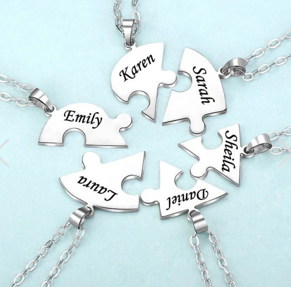 MaiLun Custom Names Puzzled Heart Pendant Necklace Engraved Names Puzzled Hearts Pendant- send names via chat 260124