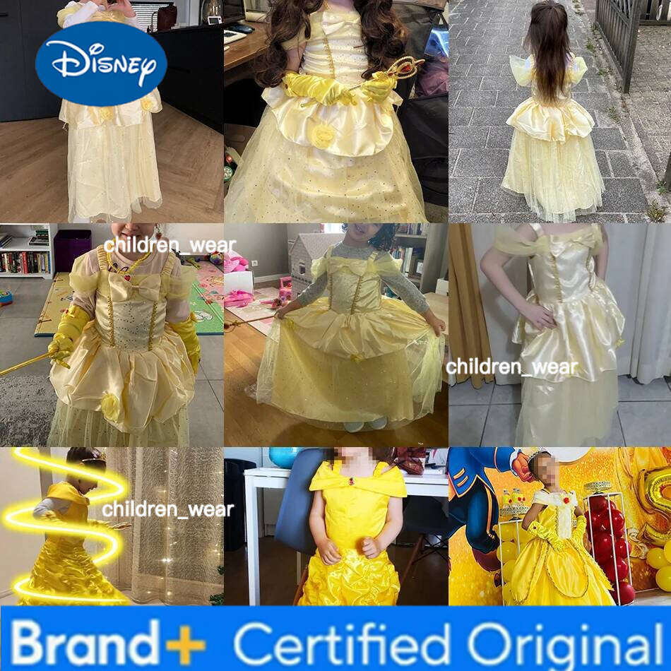 Disney Girl Belle Princess Kids Beauty and The Beast Costume Children Christmas Birthday Cosplay Elegant Party Dress 2-10 Years H260209