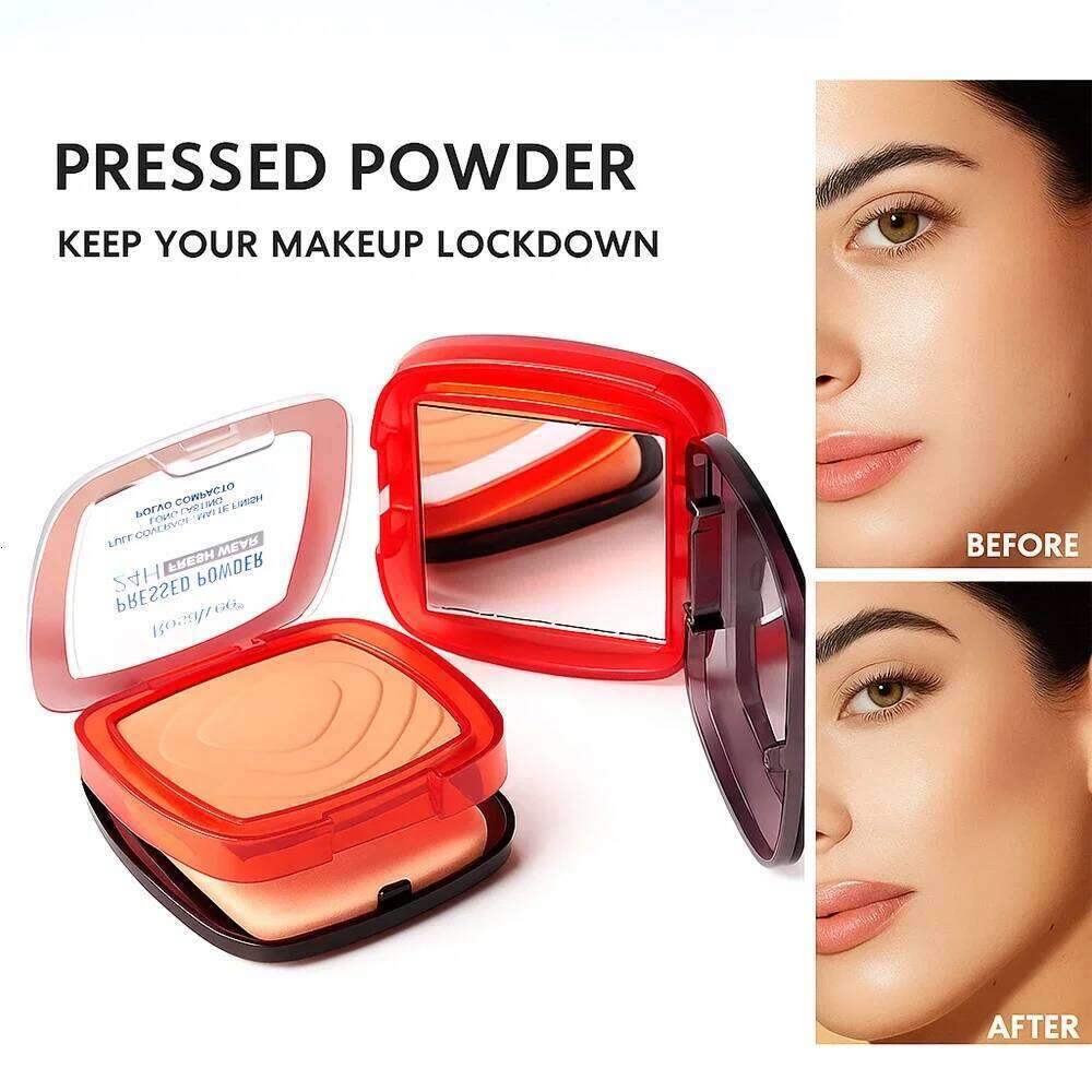 Waterproof Matte Pressed Powder Full Coverage Oil Control 24H Weightless Foundation Long Lasting Non Caking Finishing 26L0209