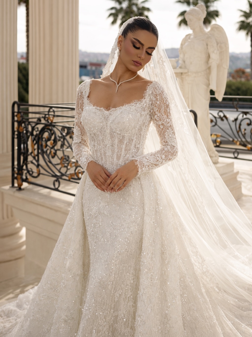 Design Wedding Dresses Appliques Sweetheart Neck Mermaid Bridal Gowns Detachable Train Long Sleeves Customized Vestidos De Novia Plus Size