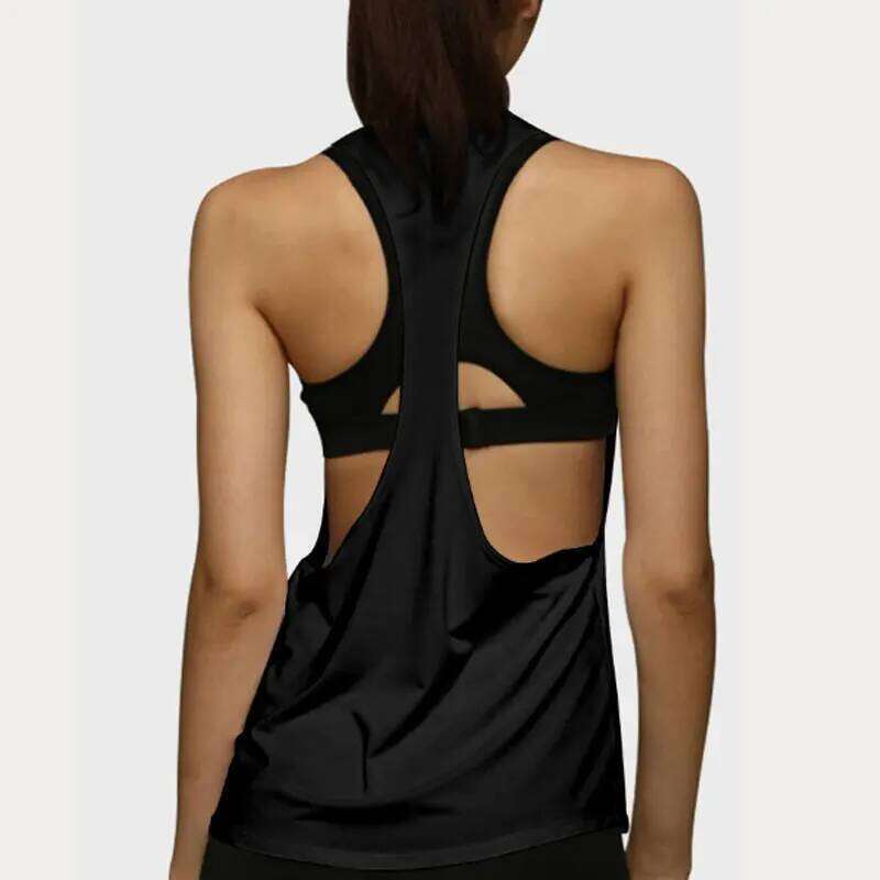 Women's Smock Fitness T-shaped Quick Drying Slim Sleeveless Running Sports Vest 26Y0209