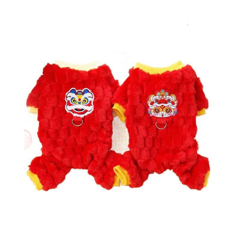 New Year Lion Dance Four-Legged Plush Leash Pet Dog Clothes Cat Supplies Autumn Winter Warm Teddy