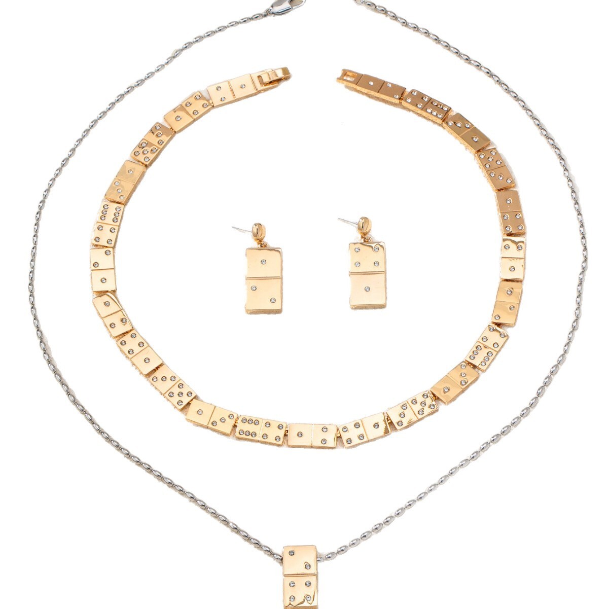 Exquisite French Fashion Style Hot-Selling Mahjong Block Inlaid Zircon Jewelry Set Versatile Trendy Necklace For Women