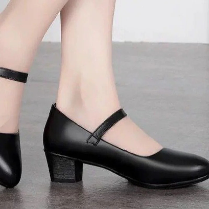 2025 Womens Medium Heel Pumps - Soft Leather Non-Slip with Adjustable Buckle Comfortable for Daily Casual Wear 260202