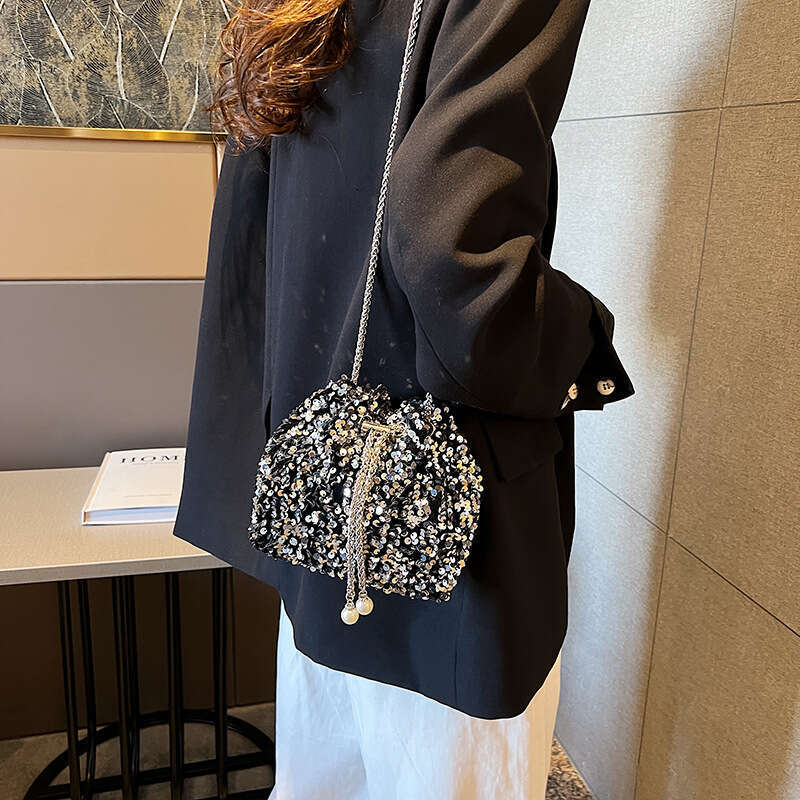 Fashion Personality Sequin for Women 2026 New Korean Style Bucket Trendy Shoulder Crossbody Evening Bag