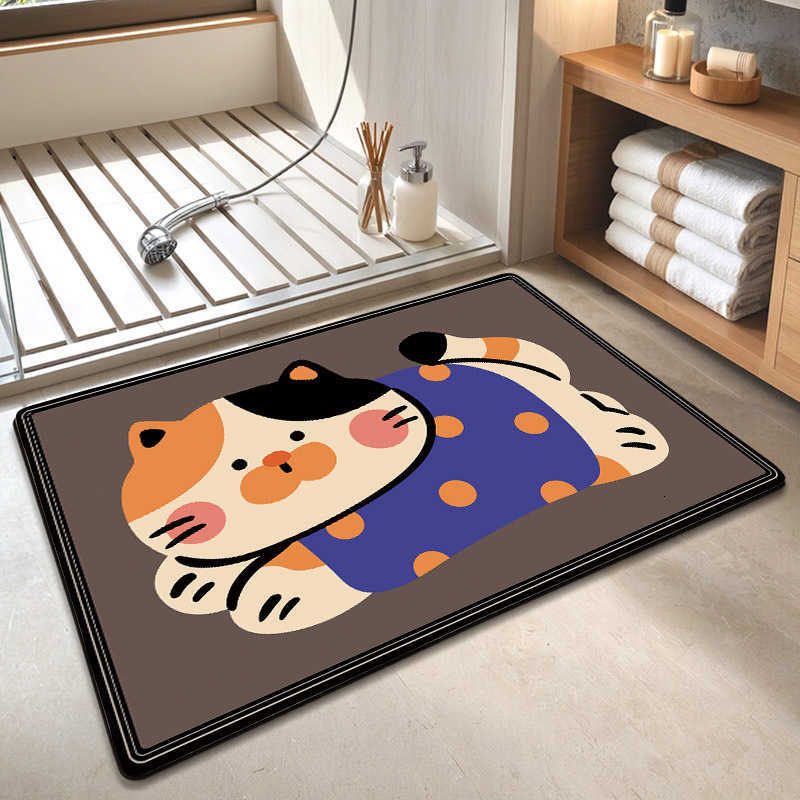 Cartoon cute cat diatomite bathroom door mat water-absorbent quick-drying non-slip easy to wash and quick-dry S260207