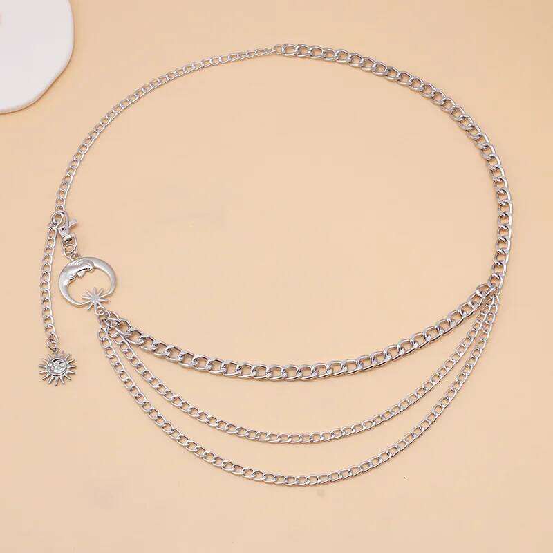 European and American Fashion Moon Multi-layer Metal Waist Belt Hip-hop Punk Sun Crescent Body Chain Statement Jewelry X260209