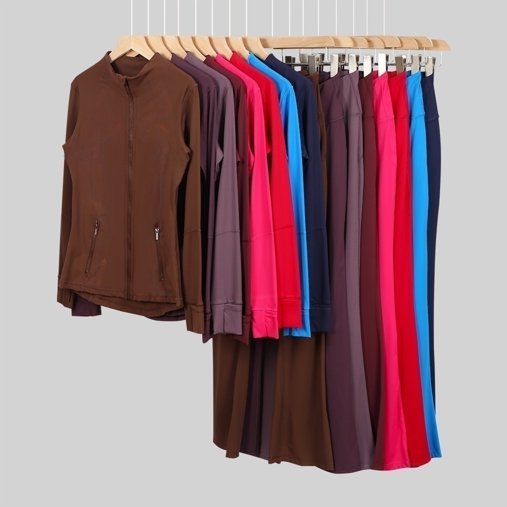 TOP 1 Women's Yoga Outfit short set version Black and Gold Jacket Nude Solid Color Long Sleeves Jacket Shaping Waist Fitness Sportswear