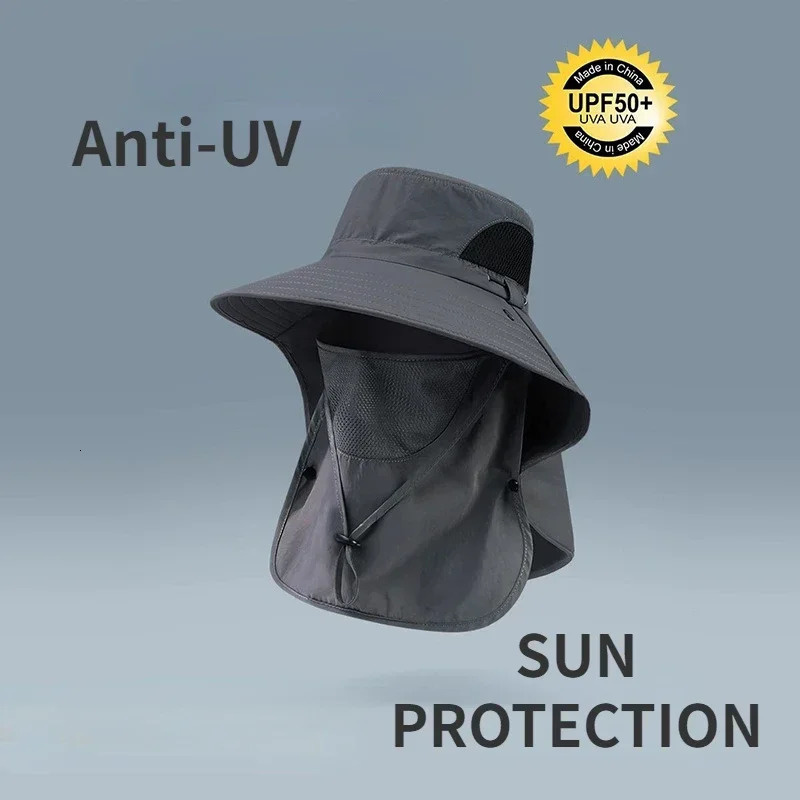 Summer Sun Hats UV Protection Outdoor Hunting Fishing Cap for Men Women Hiking Camping Visor Bucket Hat Neck Flap Fisherman Hat 260204