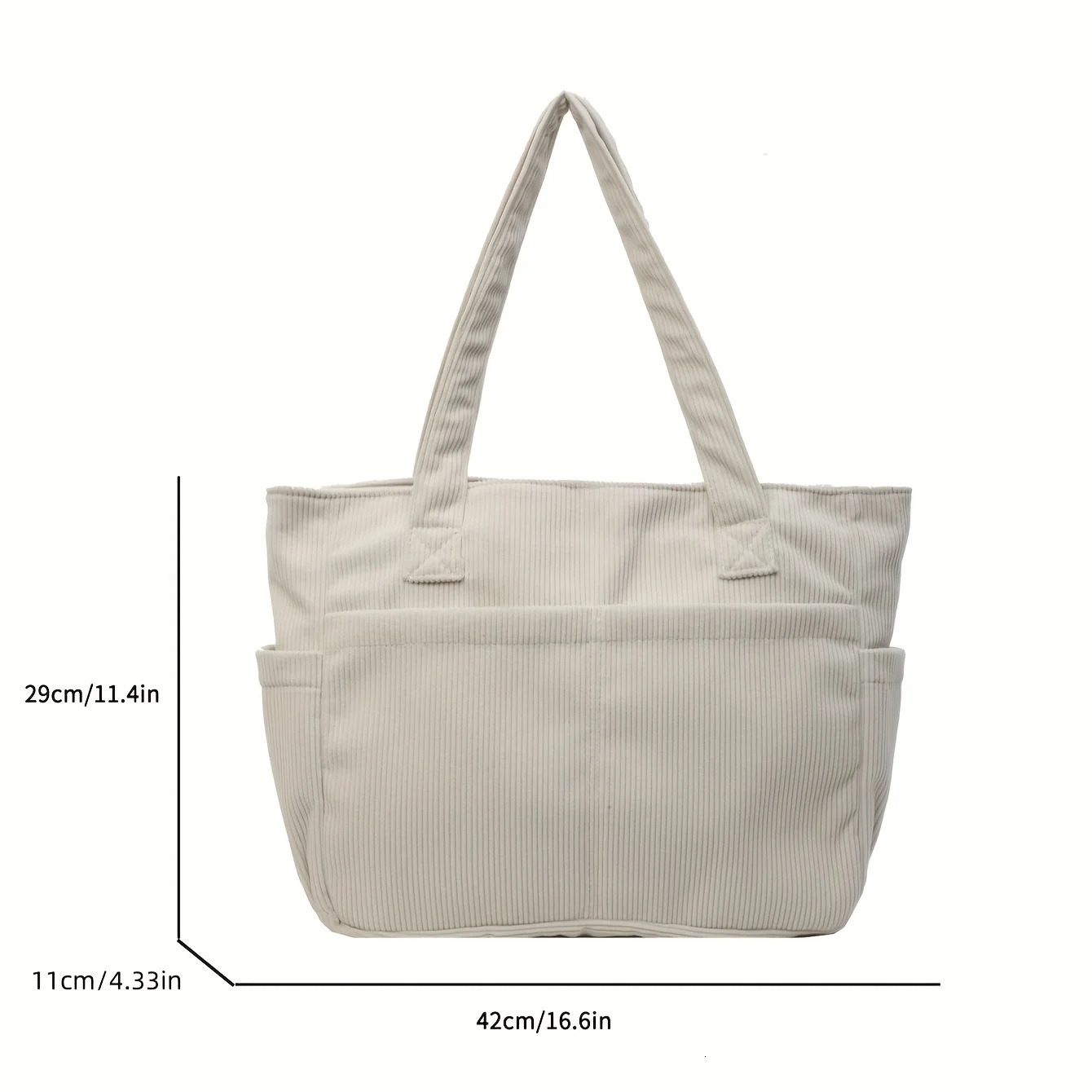 Womens Casual Corduroy Tote Bag Striped Shoulder Bag with Fixed Straps Zipper Large Capacity Handbag for Daily Outings and Shop260128