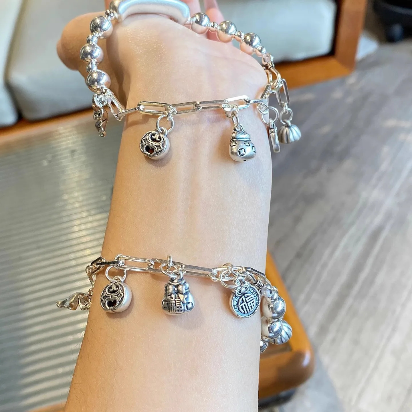 Sam Panda 925 Sterling Silver Irregular Chunky bracelets For Women Gift Lucky Peaceful Blessing Flower Pendant Jewelry Wholesale 260128