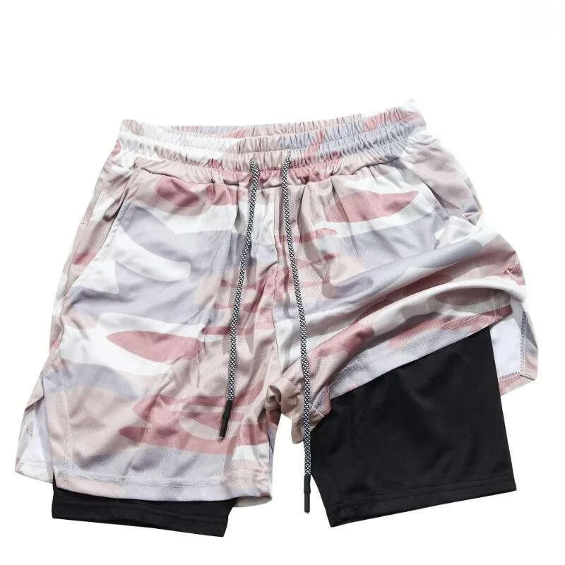 Double Layer Running Quick Dry 2-in-1 Athletic Shorts with Drawstring for Men Women Print Gym Running Athletic Shorts