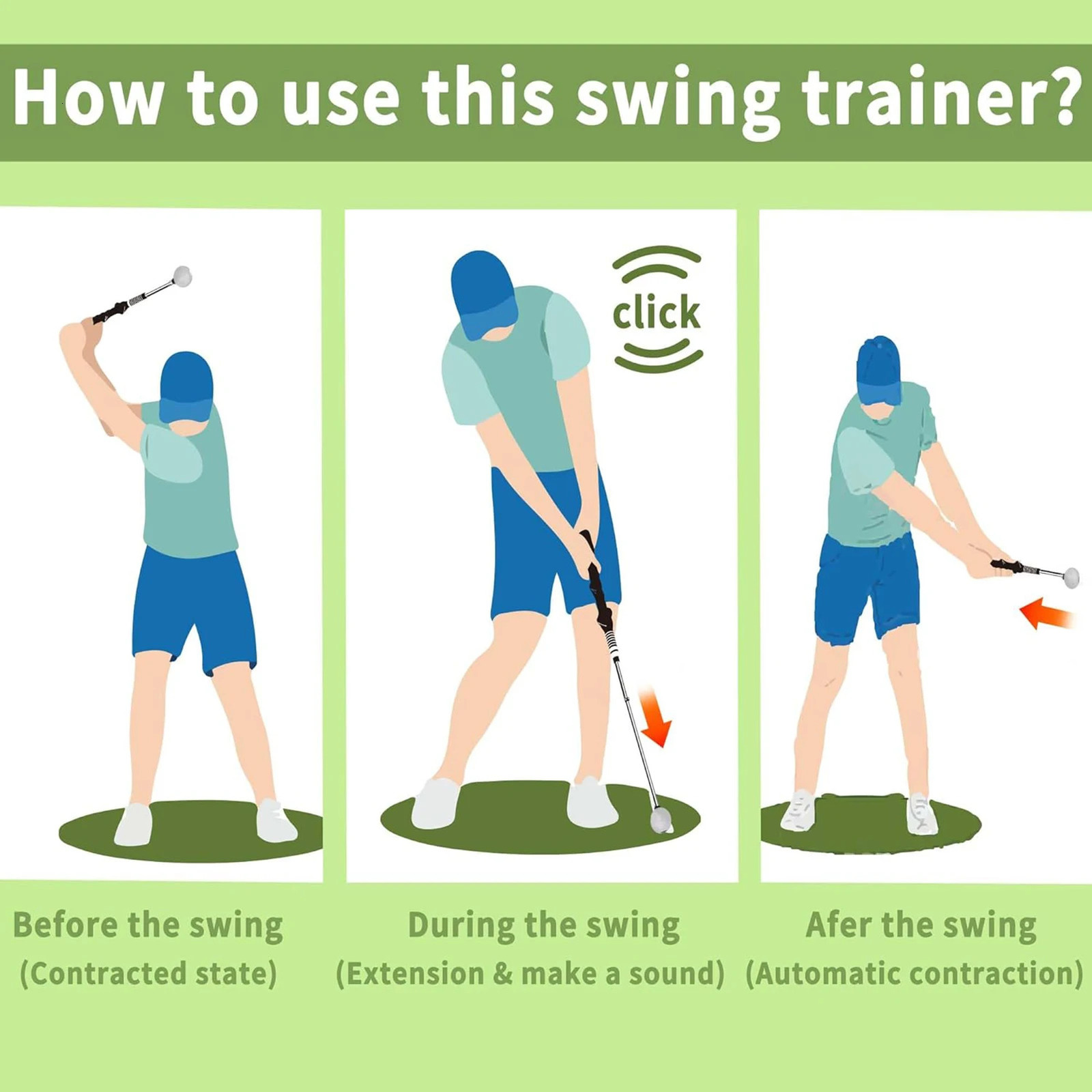 Retractable Golf Swing Trainer with Click Feedback Anti-Slip Rubber Grip Foldable Golf Practice Aid for Indoor Outdoor Training 260206