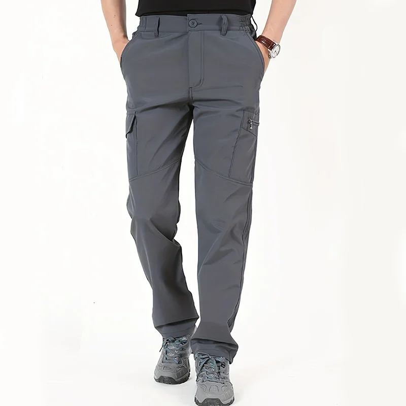 Outdoor Work Tactical Pants Men Winter Casual Cargo Trousers Waterproof Fleece-lined Pant Elastic Hiking Traveling Workwear 260208