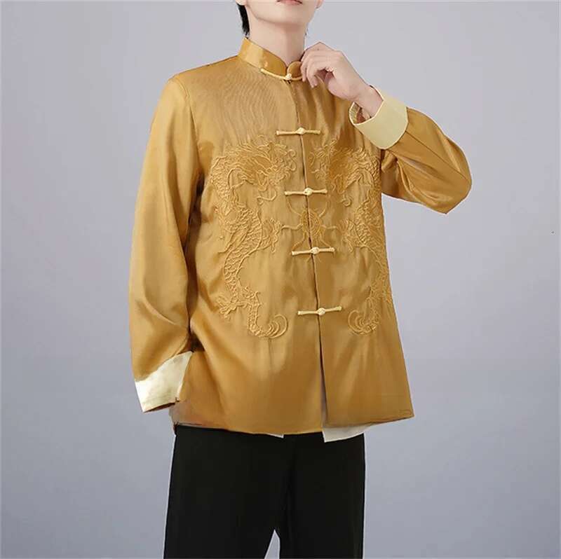 Mardi Hefxessdr Autumn New Male Tang Clothes Satin Embroider Dragon Jacket Chinese Martial Arts Costume Men Festival Gift Big Size Xl