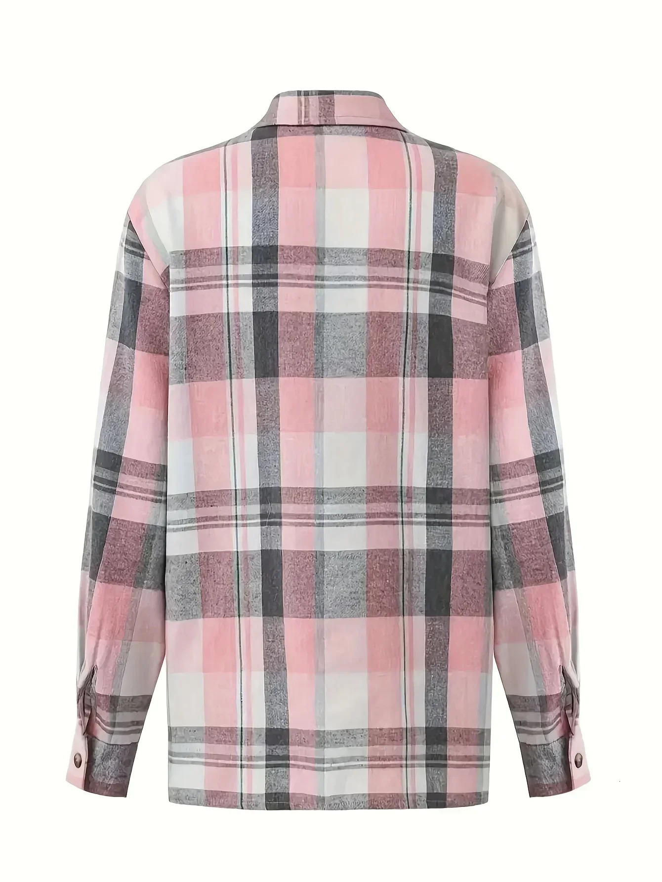 Women Plus Size Fashion Plaid Printed Shirt Casual Loose Long Sleeved Shirt Lapel Shirt Tops 260207