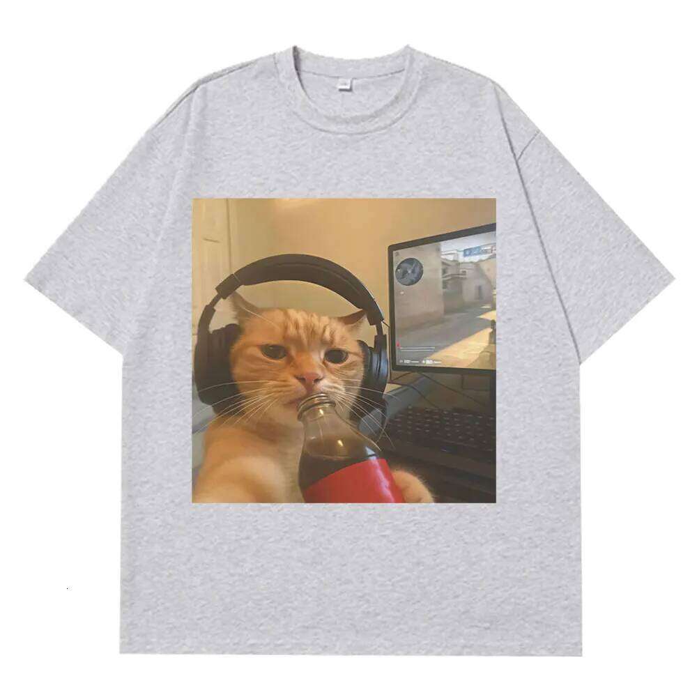 Funny Gamer Cat Meme Tshirt Women Fashion Summer Short-sleeved Tops Harajuku Sleeve Casual Aesthetic Clothes X260209
