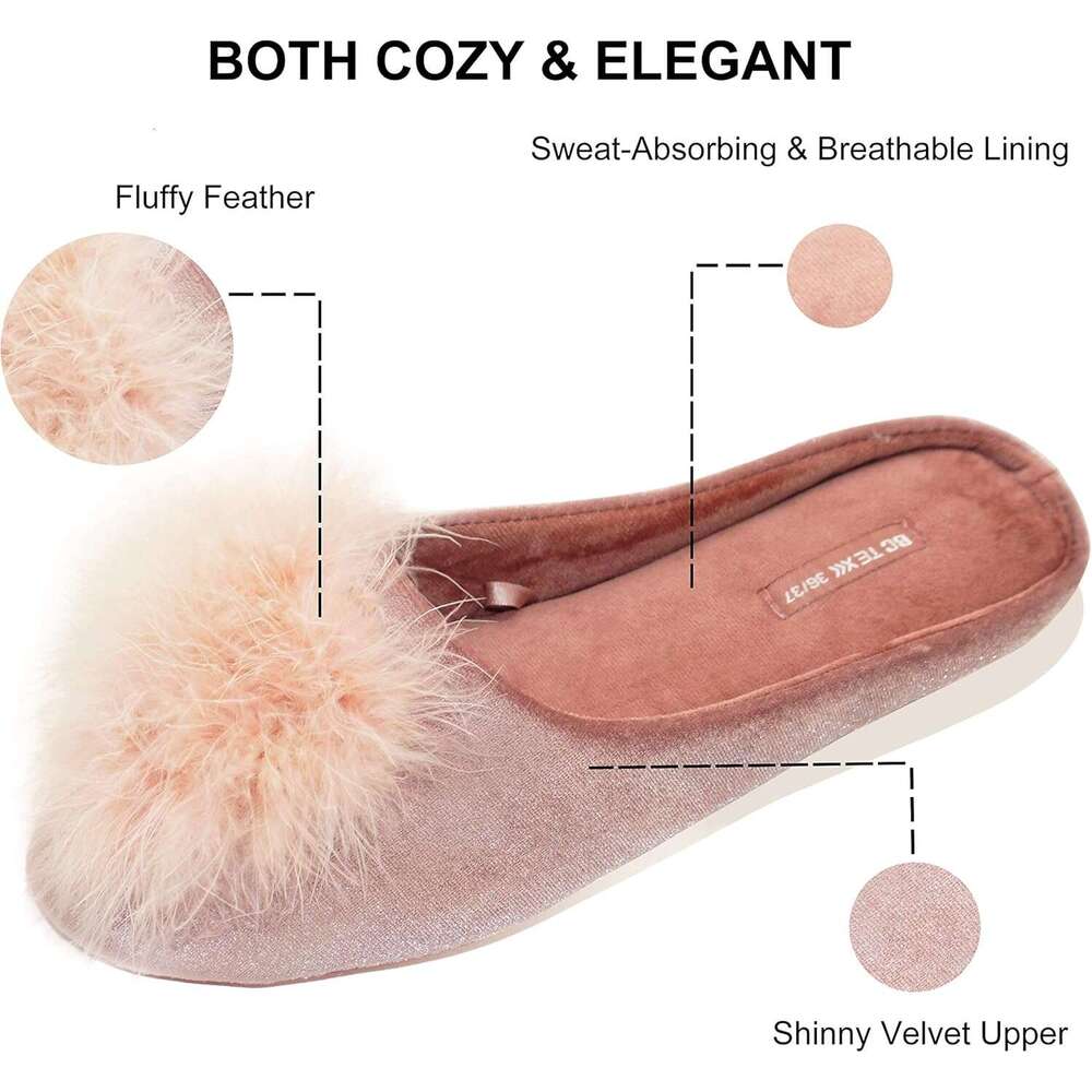 Women's Cozy Velvet Memory Foam House Slipper, Ladies Fuzzy Bedroom Slipper Non-Slip Sole