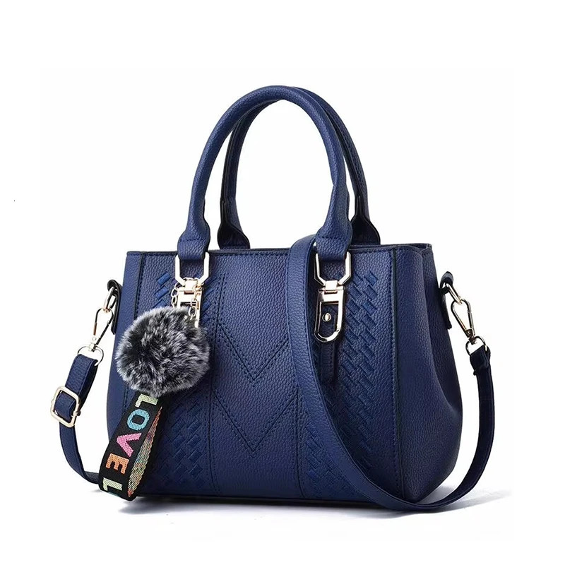 Embroidery Messenger Bags Women Leather Handbags Bags for Women Sac a Main Ladies hair ball Hand Bag 260130