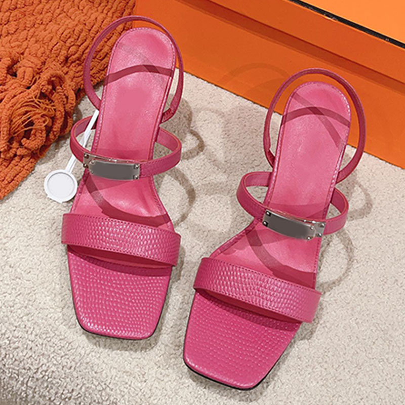 Lady Shiny Lizard Leather Spring Sexy Sandals Fashiona versatile Ladies party Glamour 95 Sandal Natura lizard Ombre Noir High heels kitten heel designer miss sandal