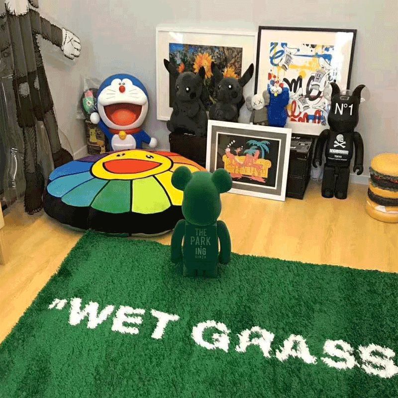 WET GRASS Rug Green Grass Classic Handmade Flocked Large Carpet Hypebeast Decor Parlor Bedroom Playroom Artistic Premium Floor Mat