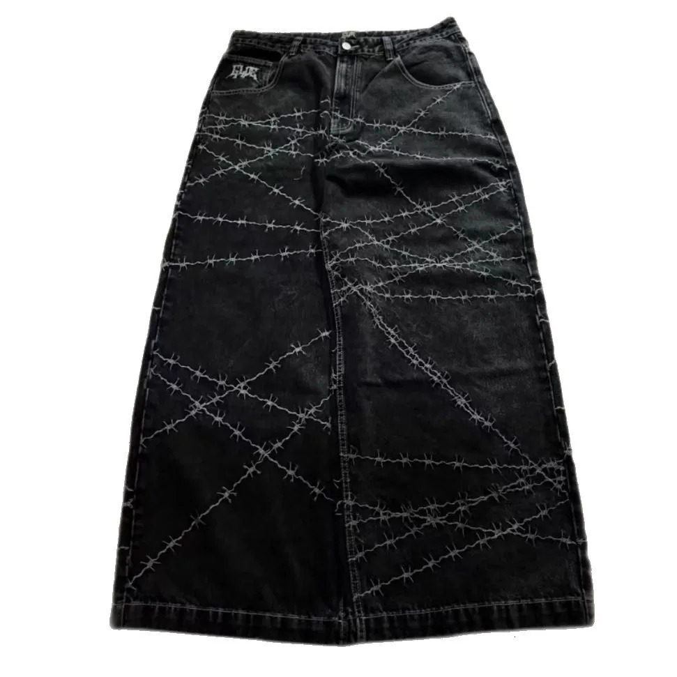 Jeans y2k high street hip hop loose wide-leg casual pants mens pants jeans street wear printed gothic style trousers 260208