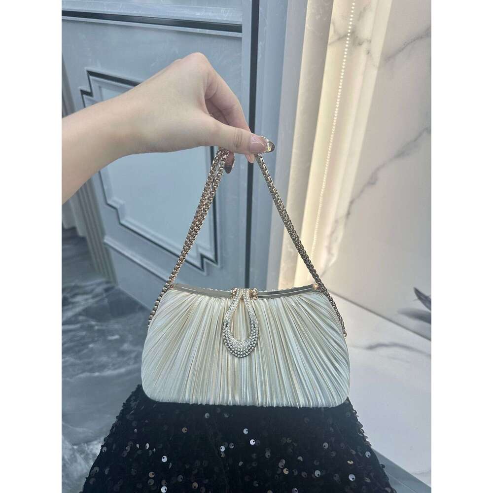 European And American Style Pleated Elegant Cheongsam Banquet Bride Simple Versatile Trendy Evening Bag Solid Color Handbag