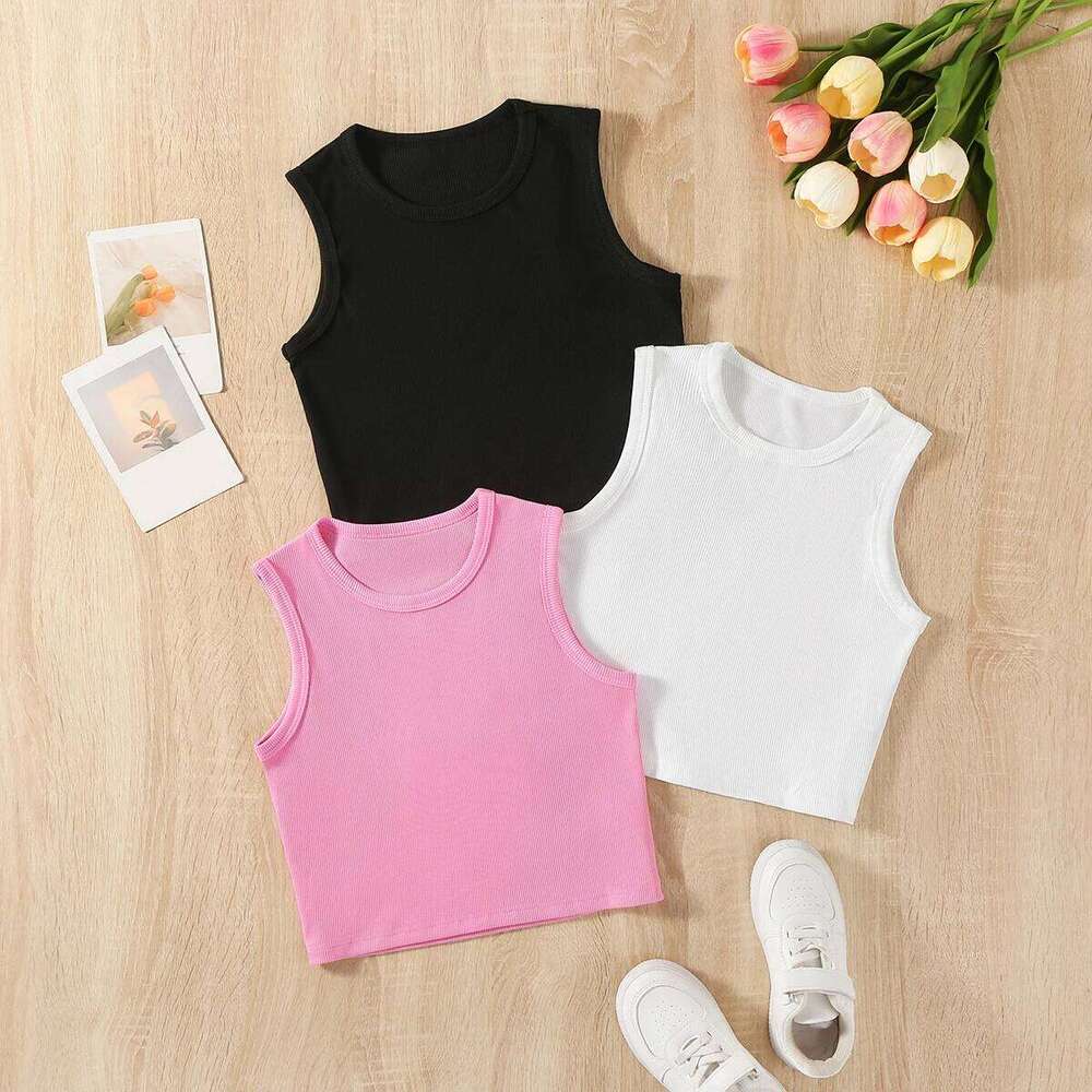 Directional Opening Heating Sales Summer Three-Piece Set of Small Pit Strip Vests for Girls and Older Children, Casual Sports Style 26Y0209