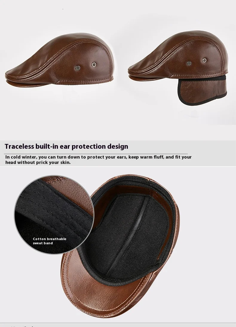 2025 Genuine Leather Beret Hat for Men Warm Windproof Winter Cap Fashion Gentleman ed Cap Vintage Stylish Driver Hat Gift 260205