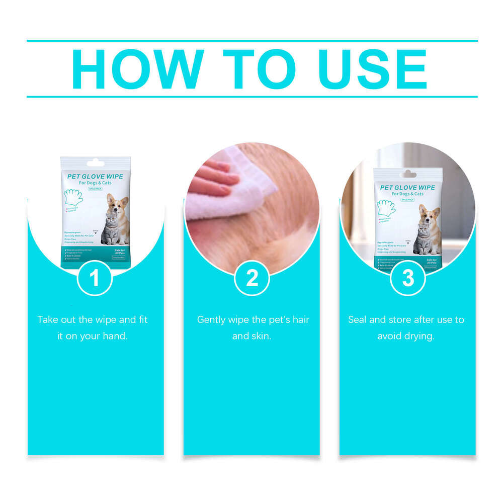 AMZ Pet Glove Wipes Universal for Cats and Dogs Convenient Cleaning No-Rinse Clean Soft Skin-Friendly Care