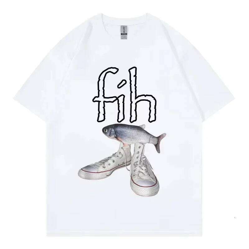 Funny New Style Hot Sale Fih Shoes Graphic T Shirts Misspelled Fish Meme T-shirts Men Women Casual Fashion Short Sleeve T-shirt X260209
