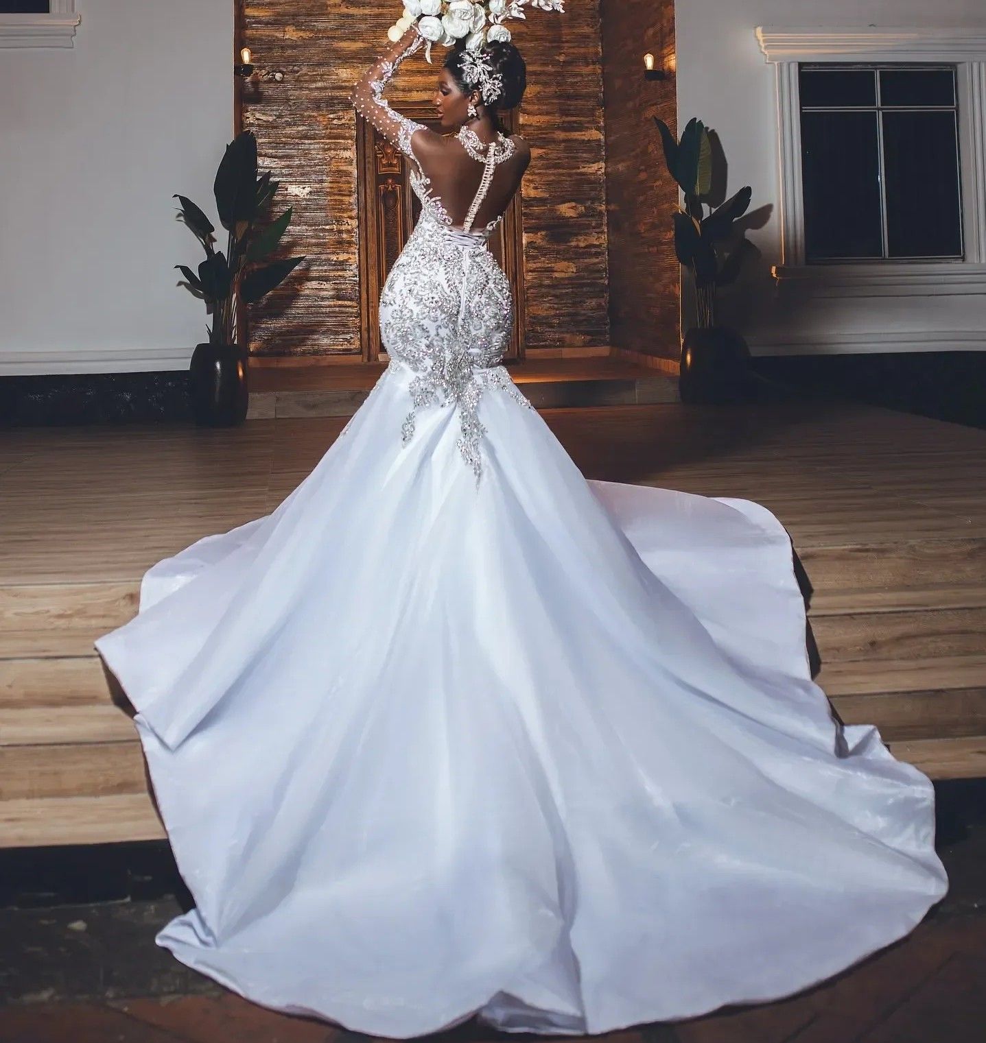 2026 Gorgeous Beading Mermaid Wedding Dress Pearls High Neckline With Applique Lace African Bridal Bride Gowns Court Train Vestidos De Noiva 4F09