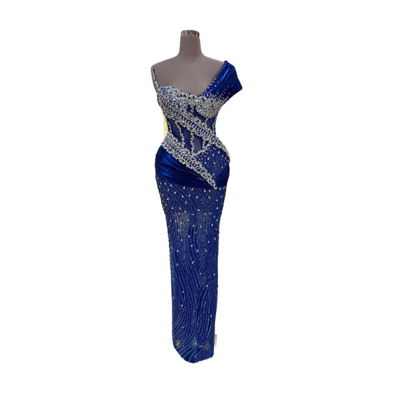 Modern One Shoulder Sequined Evening Dresses Customized Sexy Beaded Crystal Prom Dress Floor Length Sheath Party Gown
