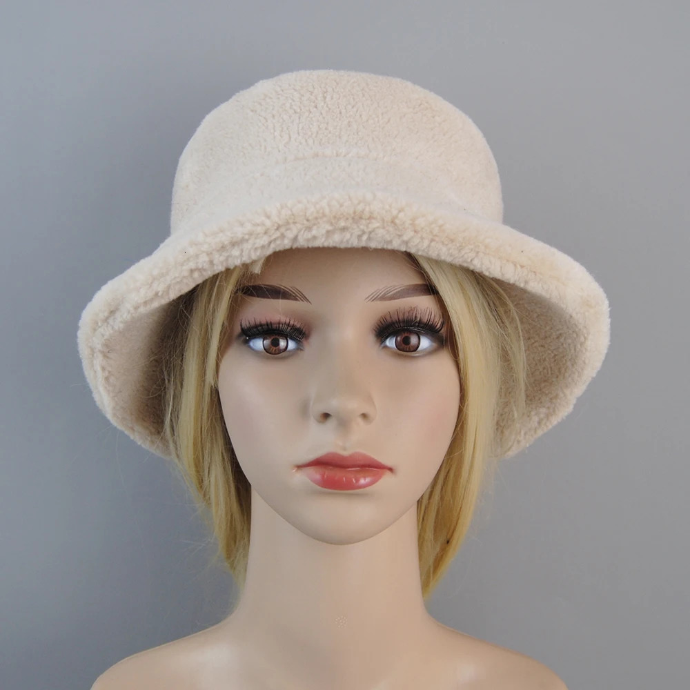 Shearling Sheepskin particles Hats Women Winter Warm Classic Caps High Quality Hat Ladies Fashion Bucket Cap 260202