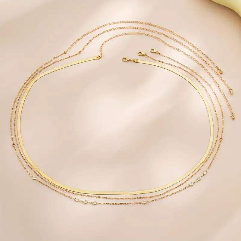 3pcs/set Boho Crystal Belly Waist for Women Simple Punk Gold Color Flat Snake Chain Bikini Body Jewelry Gifts 2024 X260209