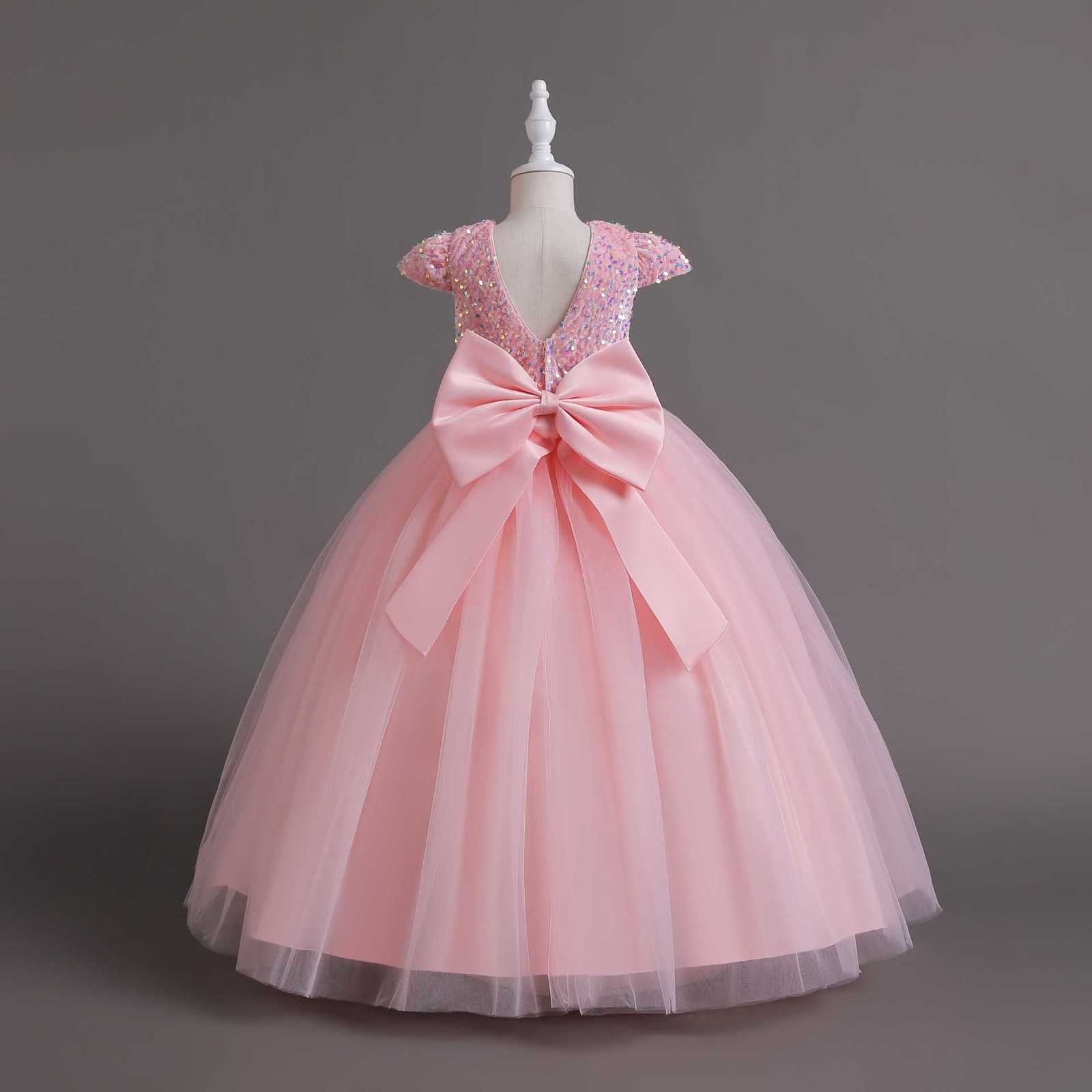 12 14 Yrs Girls Party Dresses Blue Sequined Bow Gala Prom Gown for Children Kids Formal Events Costume Birthday Princess Clothes 240704