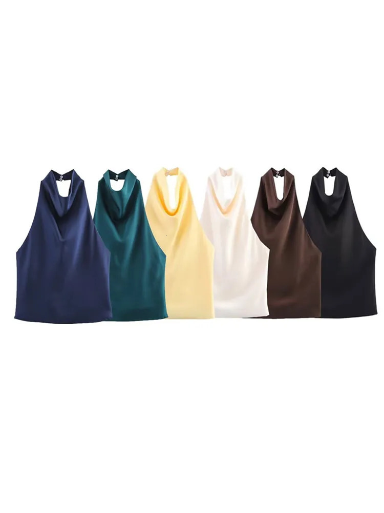 Zevity Women Chic Solid Color Sleeveless Soft Touch Halter Camis Tank Lady Backless Summer Beach Shirt Blouse Tops LS9365 250203
