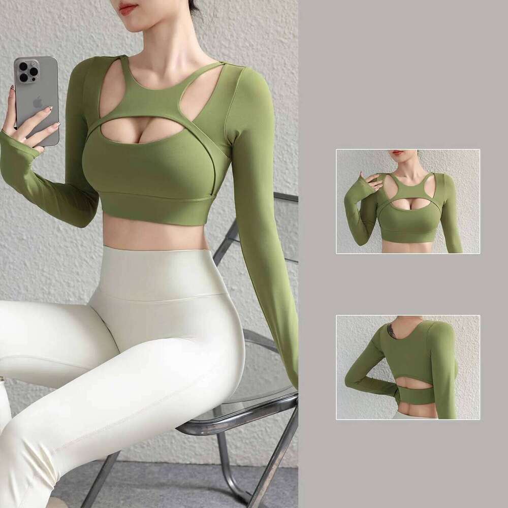 SOISOU Hollow Slim Fit Yoga Crop Top Women's Pilates Pullover Shockproof Sports Long Sleeve High Elastic Fitness T Shirt 26Y0209