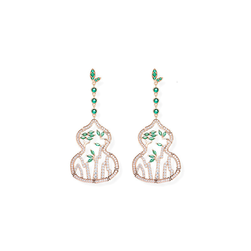 Earrings New Chinese-Style Pine Gourd Earrings, Gold-Plated, Exquisite High-End Earrings, Fashionable Elegant, Celebrity-Inspired Evergreen Tree Earri
